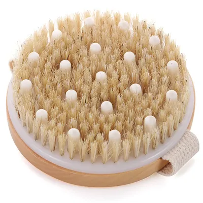 Image de Brosse de massage, brosse pour le corps à poils naturels, brosse anticellulite, brosse à sec, brosse exfoliante, brosse de bain, brosse de massage à sec, brosse exfoliante. Réduit la cellulite et améliore la circulation lymphatique.