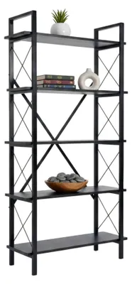 Produktbild von Bücherregal Suriel, Büroregal, Mobiler Buchhalter, Bücherbrett, 90x34 h180 cm, Schwarz