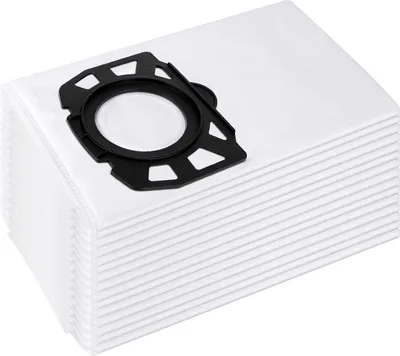 A stack of white vacuum cleaner bags with a black plastic adapter.