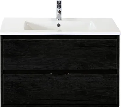 Produktbild von Sanox Badmöbel-Set Porto BxHxT 91 x 57 x 51 cm Frontfarbe black oak mit Waschtisch Keramik weiß Griff chrom 84718849
