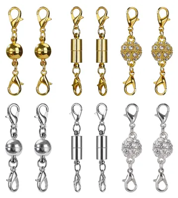 Magnetische Schmuckverschlüsse, 12 Stück, Gold/Silber, 3 Designs