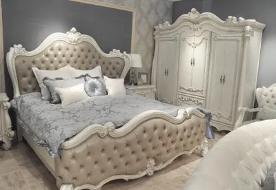 Obrázek produktu pro Postel + 2x noční stolek 3 ks ložnicový set designová ložnice baroko