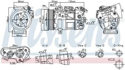Produktbild von NISSENS 891017 6SBH14C Klimaanlage Klimakompressor PAG 46 YF R134a R1234yf für NISSAN Qashqai II (J11, J11) für RENAULT MEGANE III Grandtour (KZ0/1)