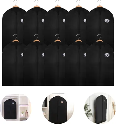 Image de Hengda Sac à vêtements 10 pièces 100 x 60 cm Housse de protection Housse à vêtements avec poignée Noir