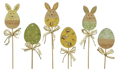 Produktbild von Osterstecker Hase/Ei 30cm Holz 1 Stück Sortiert - Dekoration für Ostern und Frühling - Pflanzenstecker