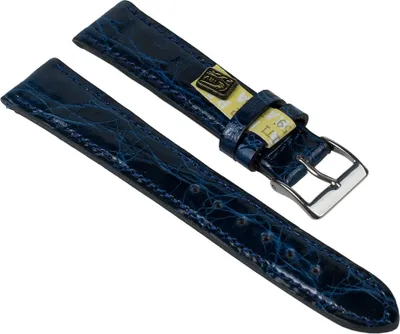 Produktbild von Uhrenarmband Echt Krokodil Leder Blau mit Naht 25905S, Stegbreite:16mm