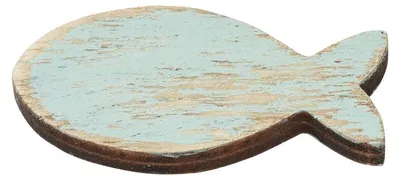 Produktbild von 5 Holzfische Dekofiguren, türkis, ca. 45 mm, in Treibgut-Optik aus Holz