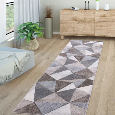 Produktbild von TT Home Wohnzimmer Teppich Kurzflor Vintage Geometrisches Muster Größe 80x300 cm
