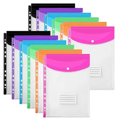 Produktbild von A4-Dokumentenmappe, 12er-Pack, hochwertige transparente Dokumentenmappe, Kunststoff mit Druckknopf, erweiterbare wasserdichte Dokumentenmappe, 6 Farben