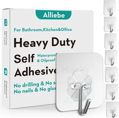 Produktbild von Selbstklebende Haken 24x, 6kg Max, Transparent, Wiederverwendbar, Für Badezimmer und Küche