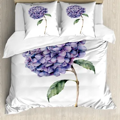 Produktbild von ABAKUHAUS Hortensie Bettbezug Set, Realistische Aquarell Kunst Malen von Blumen Kreative Blühenden Drucken, 155 x 220 cm + 80 x 80 cm, Mehrfarbig