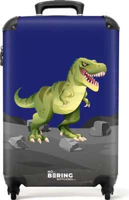 Obrázek produktu pro NoBoringSuitcases.com® Kufr Příruční zavazadlo Kufr na kolečkách Malý cestovní kufr na 4 kolečkách - Zelený dinosaurus s tmavě modrým pozadím - Kabinová velikost < 55x40x23 cm a 55x40x20 cm - Foto kufr - Kabinový kufr - Palubní zavazadloPříruční zavazadlo Kufr 55x35x20 cm, 36L,