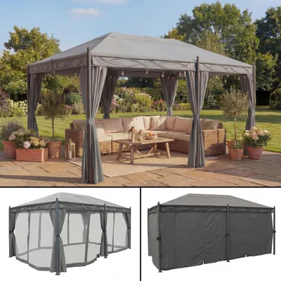 Immagine prodotto di Pergola Cadiz, padiglione, struttura robusta 7cm 5x3m ~ grigio con parete laterale + zanzariera