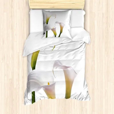 Produktbild von ABAKUHAUS Blume Mantele, Calla-Lilien Romantische, Milbensicher Allergiker geeignet mit Kissenbezügen, 135 cm x 200 cm - 80 x 80 cm, Grün Weiß Gelb
