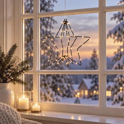 Produktbild von Luca Lighting LED-Stern 3D 60 LED warmweiß batteriebetrieben 30 cm schwarz