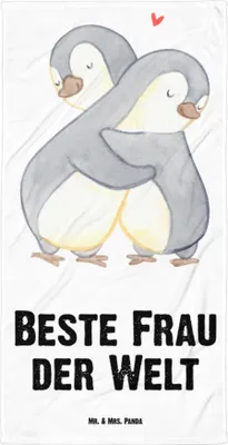 Produktbild von Mr. & Mrs. Panda Badehandtuch Pinguin Beste Frau der Welt - Weiß - Geschenk, Ehefrau, Handtuch, Strandtuch, Duschtuch, Partnerin, Geschenkidee, Strandlaken, Freundin