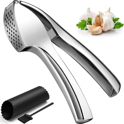 Produktbild von MODFU Knoblauchpresse, Knoblauchschneider Garlic Press, Knoblauch Crusher Praktischer Küchenhelfer Spülmaschinenfest Robust, Silber