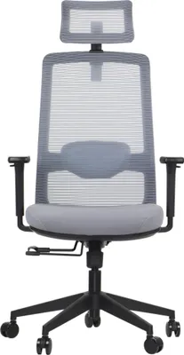 Immagine prodotto di Sedia girevole ergonomica da ufficio WISTER, base in nylon, braccioli regolabili, poggiatesta e supporto lombare, estensione del sedile, grigio