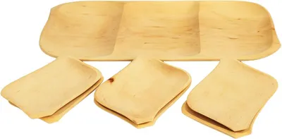 Image de Plateau en bois, ensemble de plateau et 6 assiettes - grill | Plat en bois pour le grill | Ensemble de plateaux de grill | Assiettes de service BBQ