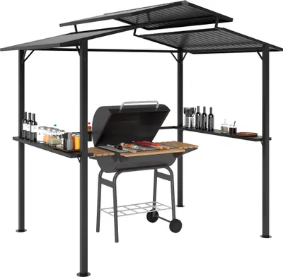Produktbild von Outsunny Grillpavillon 250 x 160 x 250 cm wasserdicht Gartenpavillon mit Doppelschichtdach, Gartenlauben mit UV-Schutz, BBQ Pavillon, Schwarz