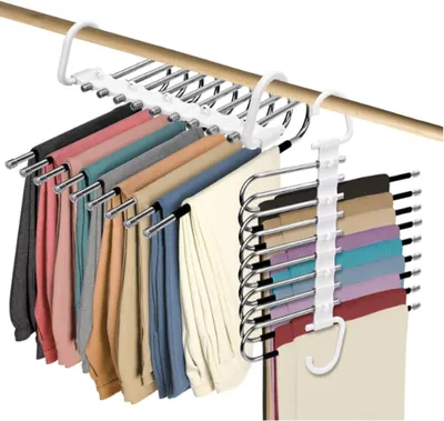 Produktbild von 9 zusammenklappbare Kleiderbügel – Set mit 2 Stück – Platzsparender Hosenständer, multifunktionales Hosenregal