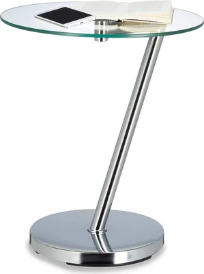 Productafbeelding van Bijzettafeltje van glas, rond, koffietafel op voet, zilverkleurig - klein salontafeltje - Hoogte x Diameter ongeveer 52 x 45 cm. Bijzettafeltje