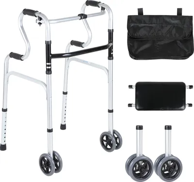Obrázok produktu pre Hliníkový rolátor Jopassy skladací, pomôcka na chôdzu, výškovo nastaviteľný, so sedadlom, 4 kolesá, nosnosť do 180 kg, ľahký