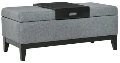 Immagine prodotto di Panca contenitore - Panca imbottita - Contenitore portaoggetti - Poggiapiedi - Panca da ingresso - Tessuto poliestere grigio scuro - 107x50x44 cm