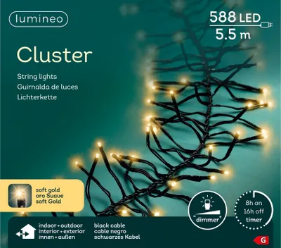 Zdjęcie produktu dla Lampki choinkowe Lumineo CLUSTER 588 LED 5,5 m miękkie złoto, czarny kabel