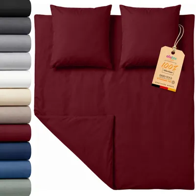 Produktbild von EllaTex Premium Mikrofaser Bettwäsche 200x220 + 2x 80x80 cm – große Bettwäschegarnitur mit Reißverschluss, Farbe: Burgund
