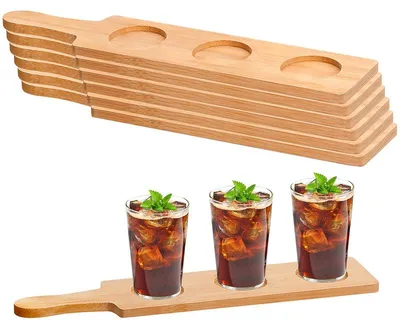 Produktbild von Whisky Bier Tasting Board Bambus 6 Stück Verkostungsbrett mit 3 Gläser Halterungen Home Bar Geschenk Set