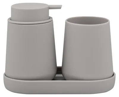 Produktbild von eluno Bad-Accessoires Set TESERO 3tlg. bestehend aus 1x Seifenspender, 1x Becher, 1x Schale, aus Kunststoff in Taupe