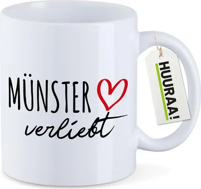 Produktbild von Huuraa Kaffeetasse Münster verliebt 330ml Weiß Keramik Kaffeebecher Geschenkidee