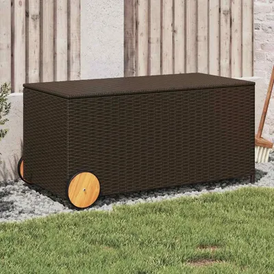 Obrázek produktu pro Zahradní úložný box s kolečky černý 190 l polyratan Hnědá / 107 x 55 x 50/53 cm