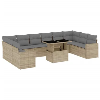 Produktbild von vidaXL 11-tlg. Garten-Sofagarnitur mit Kissen Beige Poly Rattan