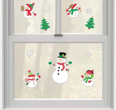 Immagine prodotto di Amscan 241916 - Adesivi per finestre pupazzo di neve, 1 foglio con 14 adesivi, dimensioni 43,1 x 30,5 cm, adesivi, pupazzo di neve, abete, fiocchi di neve, per Natale