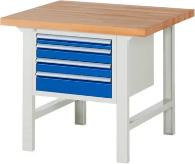 Produktbild von Werkbank mit 4 Schubladen - Vollauszug - 60:1 / 90:2 / 120:1 - 840 x 1.000 x 900 mm (HxBxT) - Traglast 750 kg - Buche