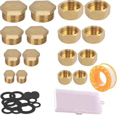 Imagen del producto de Tapones ciegos de latón, juego de 16 unidades, de 1/8 a 1/2 pulgada, para tuberías de agua