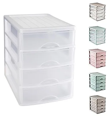 Schreibtisch-Organizer 4 Schubladen, Kunststoff, 35,5x27x35 cm, weiß