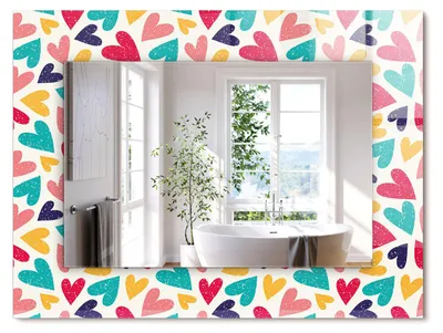 Produktbild von Buntes Herz-Muster – Rechteckiger Spiegel mit Druck 80x60 cm – Modern - Dekorativ für die Wand
