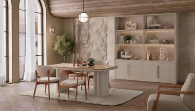 Productafbeelding van Eetkamer set: Eettafel, 2 rugleuningstoelen, 2 frame stoelen. Modern design