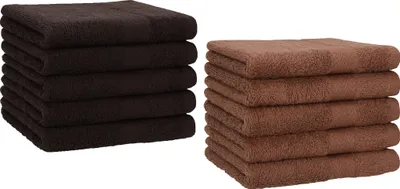 Produktbild von Betz 10 Stück Gästetücher 30x50 cm PREMIUM 100% Baumwolle Set Farbe: dunkelbraun und nussbraun