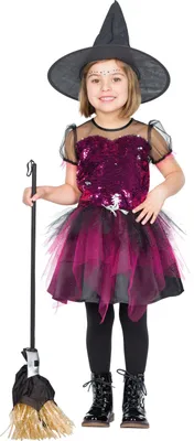 Produktbild von Glitzer Hexe mit Wendepailletten Kinder Karneval Fasching Kostüm 140