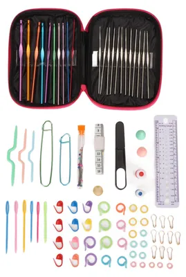 Image de Lot de 100 crochets à crocheter avec trousse de rangement – Crochets ergonomiques – Kit de tricot à la main pour débutants