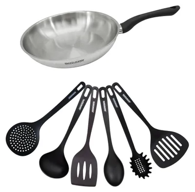 Image de Set poêle 28 cm en inox et 6 ustensiles Fackelmann Geneva