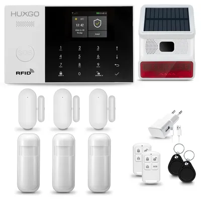 Immagine prodotto di HUXGO HXA005 Sistema di allarme casa WiFi + GSM 4G con sirena wireless, sistema di allarme con 3x sensore di movimento e 3x sensore porta-finestra, sistema di allarme per appartamento, casa, garage, App Tuya Smartlife