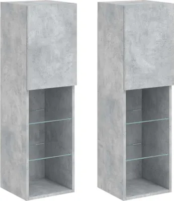 Produktbild von vidaXL TV-Schränke mit LED-Leuchten 2 Stk. Betongrau 30,5x30x102 cm