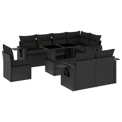 Produktbild von Modulares 9-tlg. Garten-Sofaset, Poly Rattan Schwarz, mit verstellbarem Tisch, UV-beständig, inkl. dicker Kissen