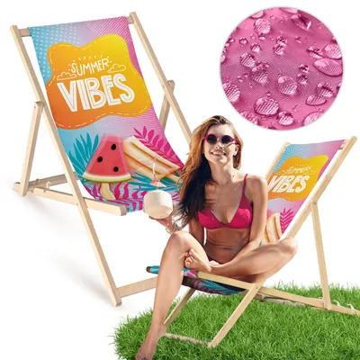 Holz Liegestuhl klappbar „Summer Vibes Ice Cream“ – Gartenstuhl Relaxstuhl Sonnenliege Balkon