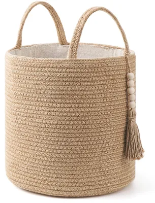 Aufbewahrungskorb aus Jute, rund, 28 cm, braun, mit Griffen